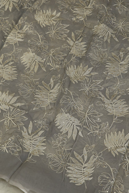 Pine Leaf Shape Patterned Embroidered Organza Fabric