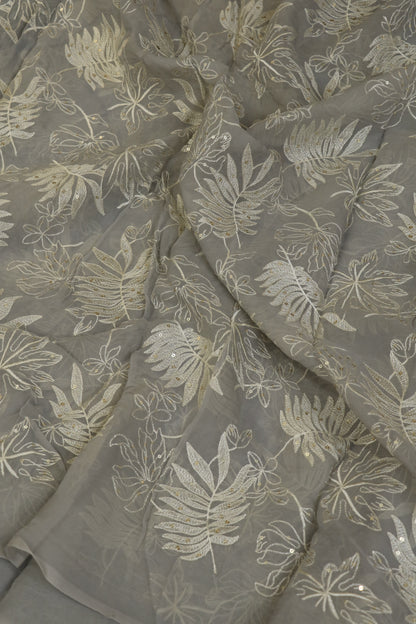 Pine Leaf Shape Patterned Embroidered Organza Fabric
