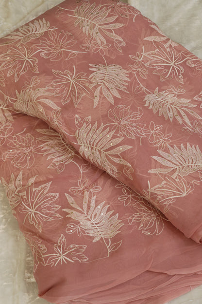 Pine Leaf Shape Patterned Embroidered Organza Fabric