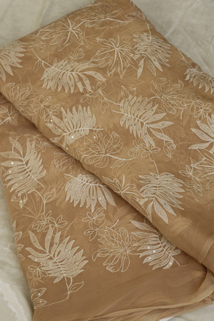 Pine Leaf Shape Patterned Embroidered Organza Fabric