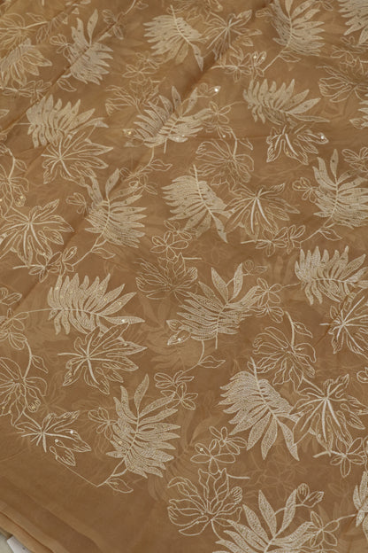Pine Leaf Shape Patterned Embroidered Organza Fabric