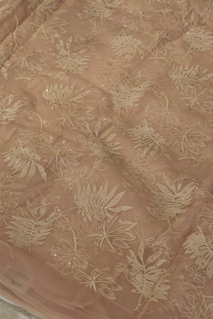 Pine Leaf Shape Patterned Embroidered Organza Fabric