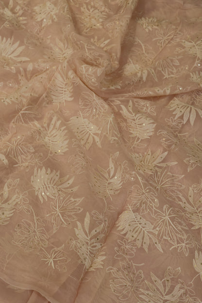 Pine Leaf Shape Patterned Embroidered Organza Fabric