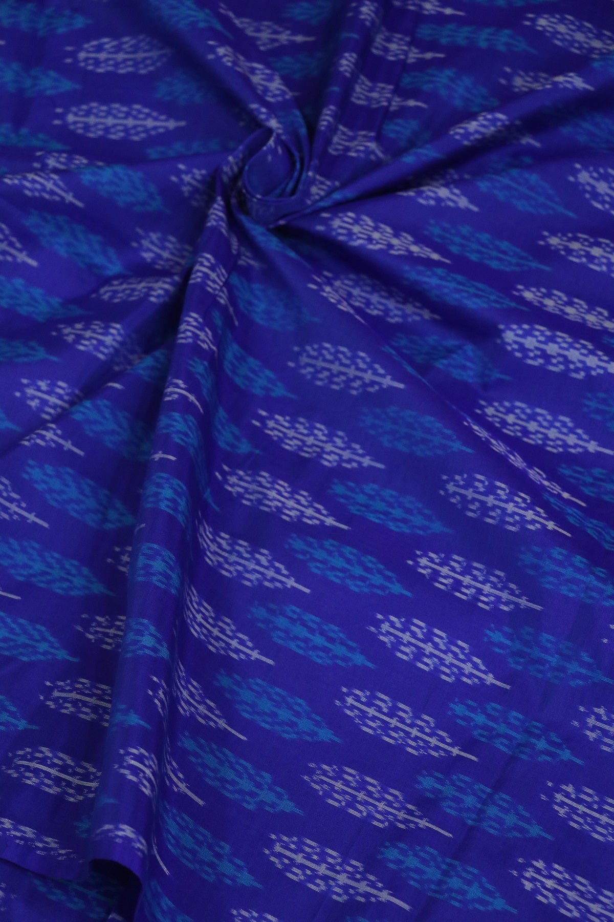 Cobalt  Blue Pure Cotton Silk Ikkat Woven Fabric