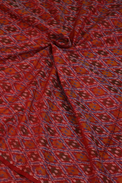 Crimson Red Pure Cotton Silk Ikkat Woven Fabric