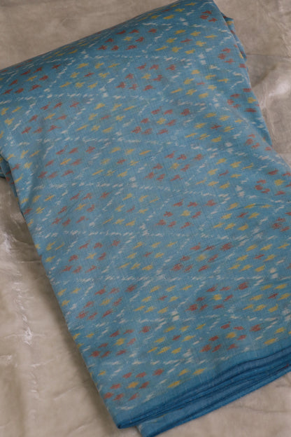 Sky Blue Pure Cotton Silk Ikkat Hand Woven Fabric