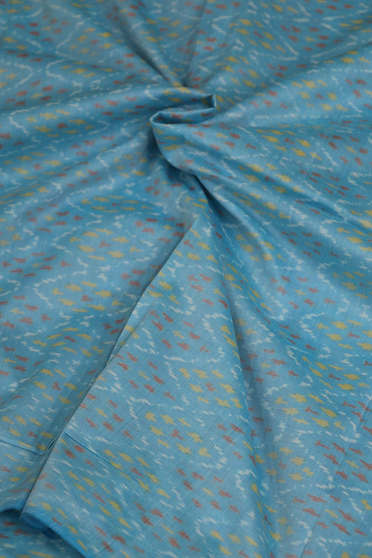Sky Blue Pure Cotton Silk Ikkat Hand Woven Fabric