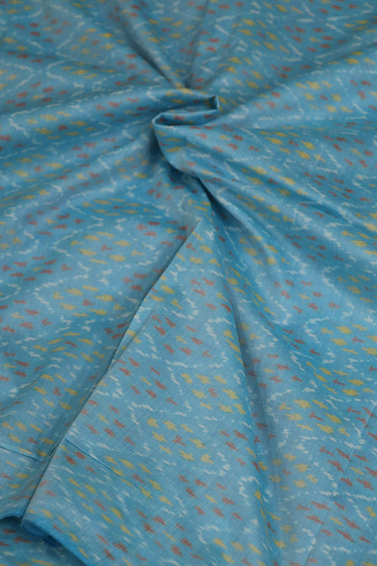 Sky Blue Pure Cotton Silk Ikkat Hand Woven Fabric