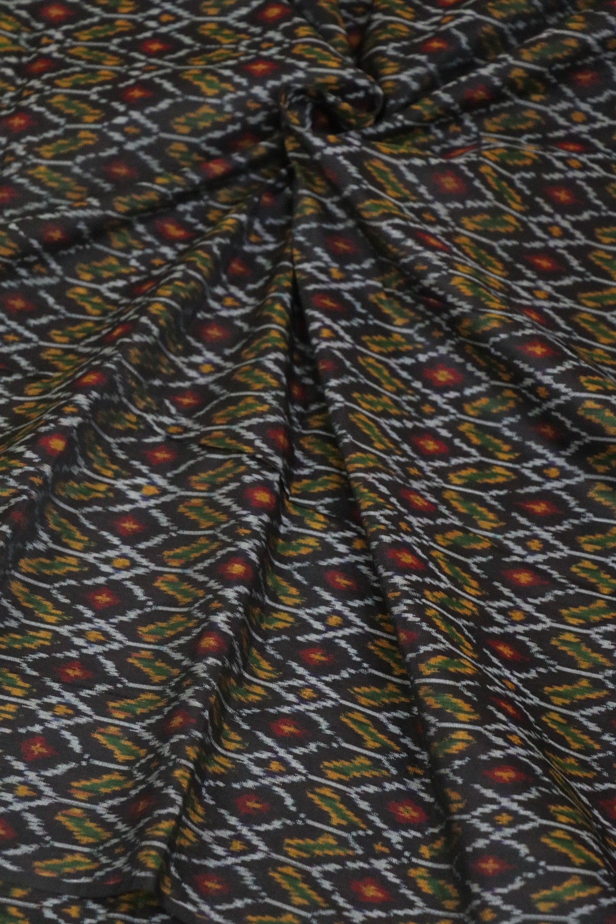 Black Pure Cotton Silk Ikkat Hand Woven Fabric