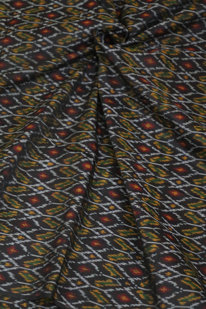 Black Pure Cotton Silk Ikkat Hand Woven Fabric