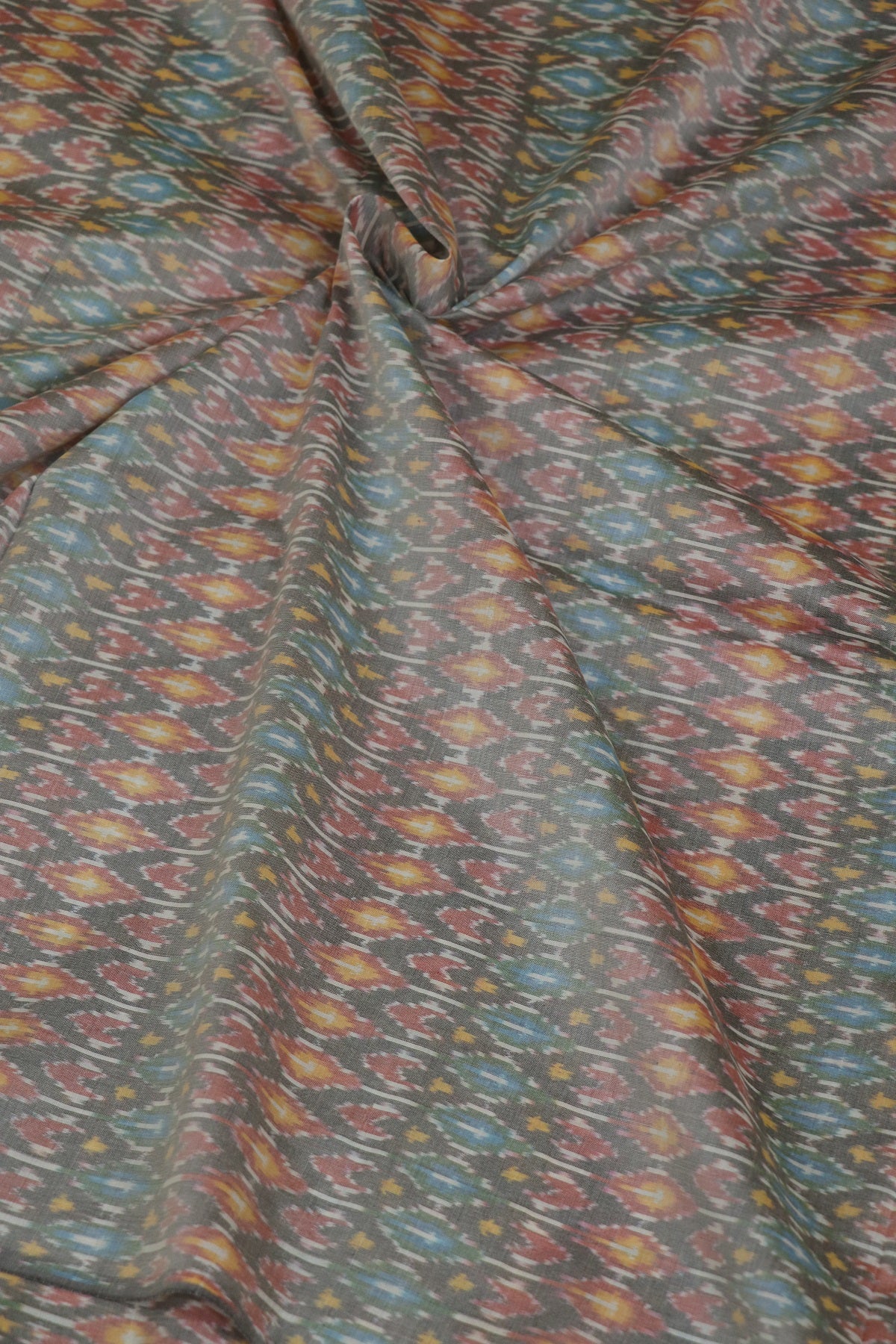 Pearl White Pure Cotton Silk Ikkat Hand Woven Fabric