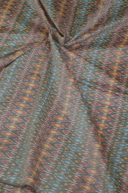 Pearl White Pure Cotton Silk Ikkat Hand Woven Fabric