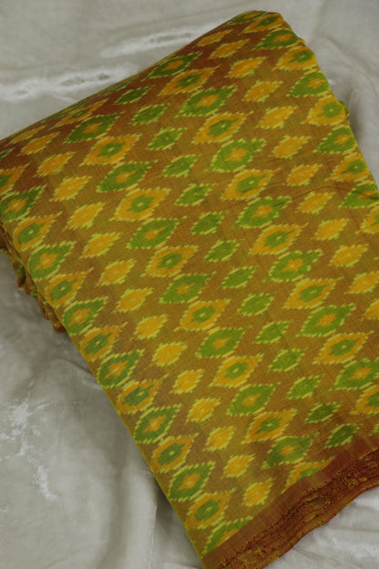 Mustard Yellow Pure Cotton Silk Ikkat Hand Woven Fabric