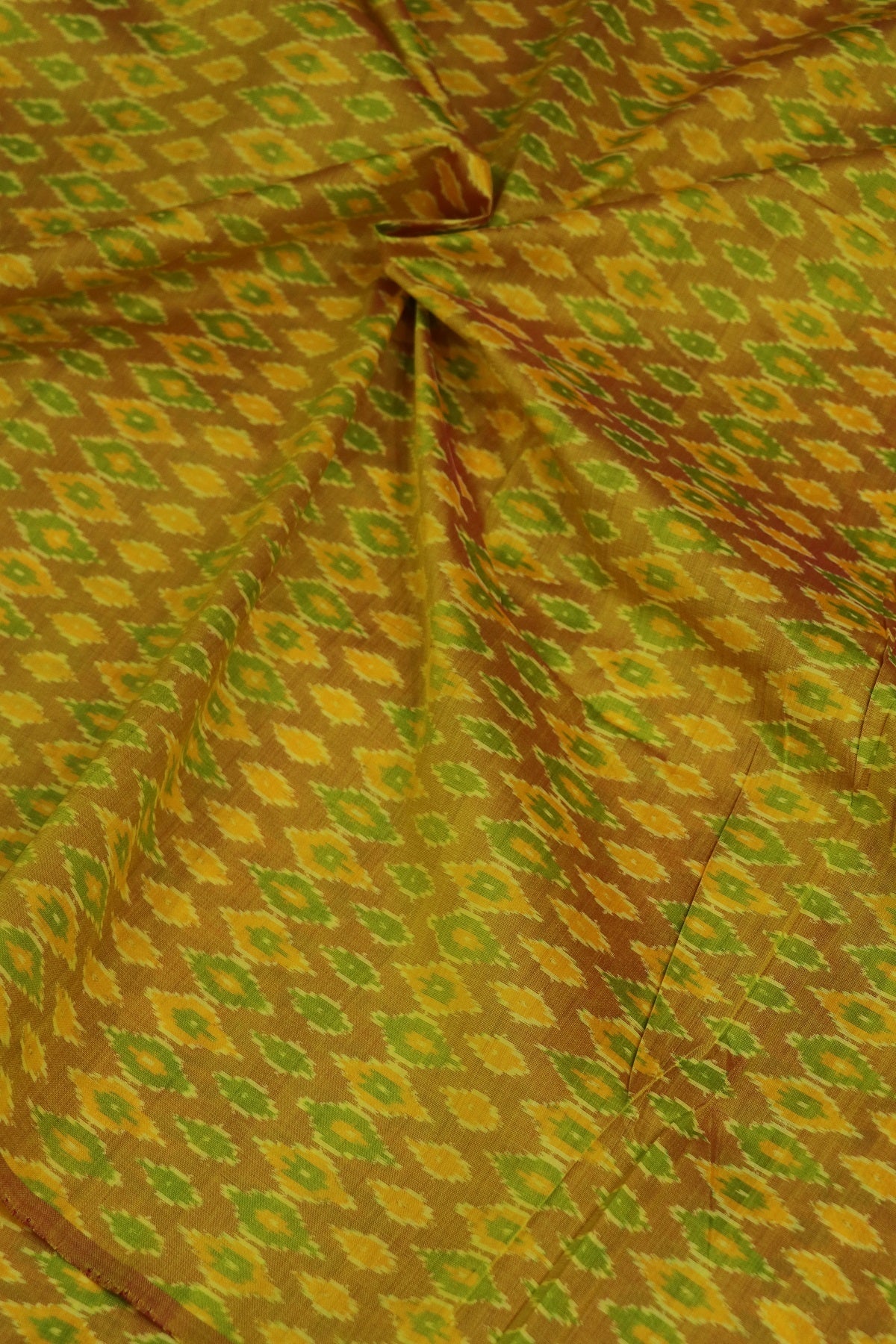 Mustard Yellow Pure Cotton Silk Ikkat Hand Woven Fabric