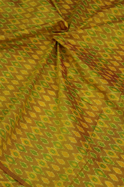 Mustard Yellow Pure Cotton Silk Ikkat Hand Woven Fabric