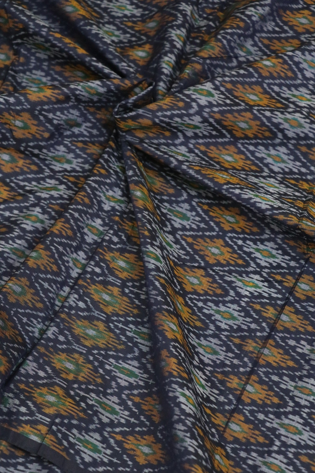 Dark Navy Blue Pure Cotton Silk Ikkat Hand Woven fabric