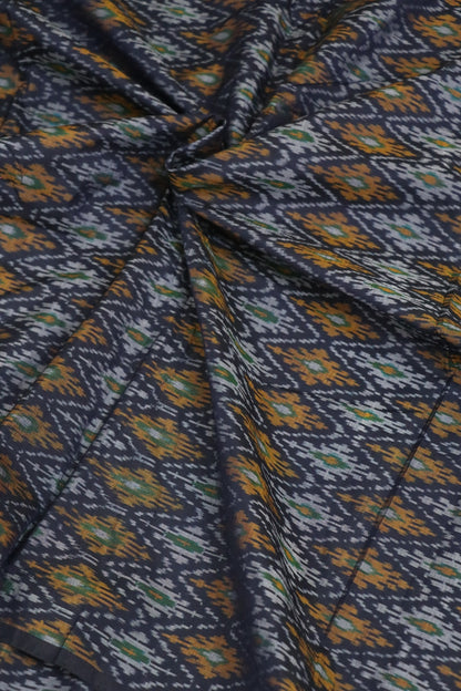 Dark Navy Blue Pure Cotton Silk Ikkat Hand Woven fabric
