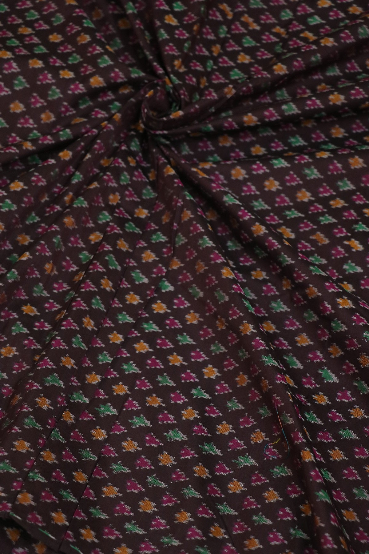 Chocolate Brown Pure Cotton Silk Ikkat Hand Woven Fabric