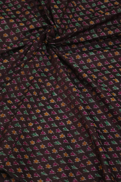 Chocolate Brown Pure Cotton Silk Ikkat Hand Woven Fabric