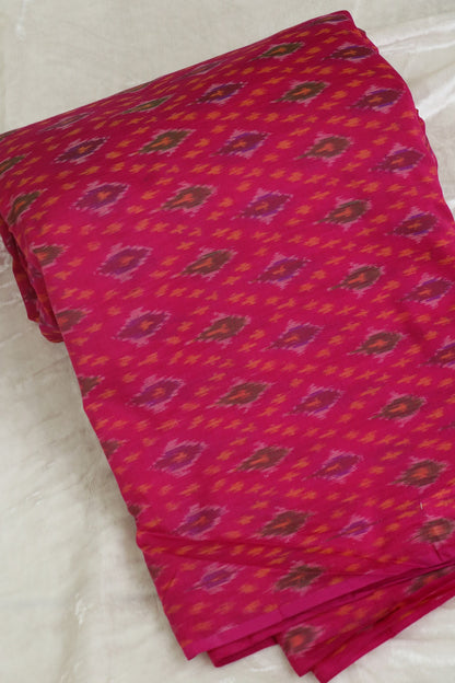 Fuschia Pink Pure Cotton Silk Ikkat Hand Woven Fabric