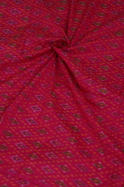 Fuschia Pink Pure Cotton Silk Ikkat Hand Woven Fabric