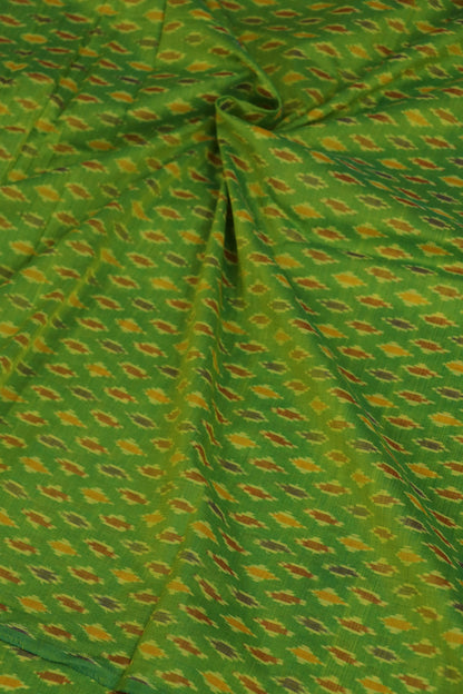 Lime Green Pure Cotton Silk Ikkat Hand Woven Fabric