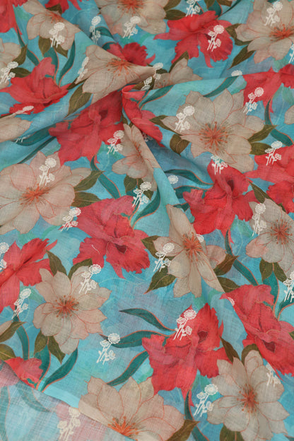 Semi Lenin Dual Shaded Floral & Embroidered Fabric