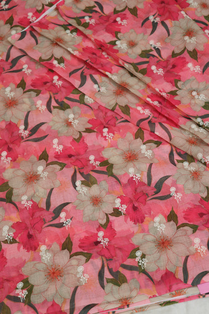 Semi Lenin Dual Shaded Floral & Embroidered Fabric