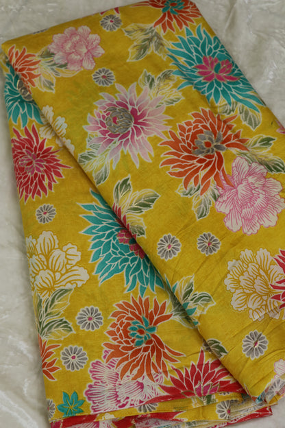 Floral Printed Mul SilkFabric Highlited With Gold Foil