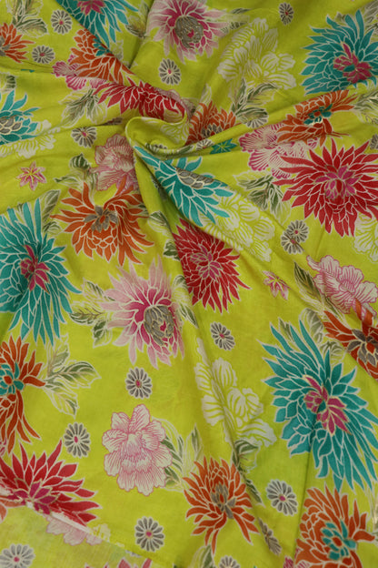 Floral Printed Mul SilkFabric Highlited With Gold Foil