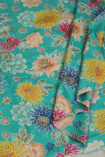 Floral Printed Mul SilkFabric Highlited With Gold Foil