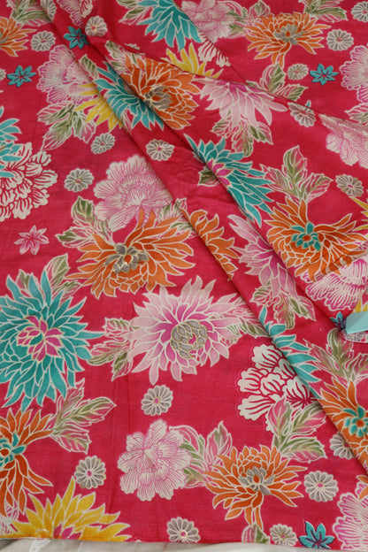 Floral Printed Mul SilkFabric Highlited With Gold Foil