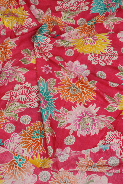 Floral Printed Mul SilkFabric Highlited With Gold Foil