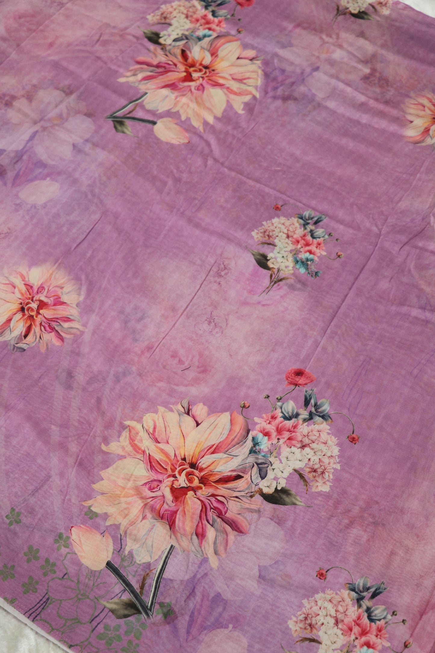 Disco Pink Floral Printed Mul Chanderi Fabric