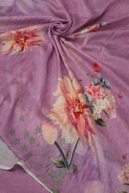 Disco Pink Floral Printed Mul Chanderi Fabric