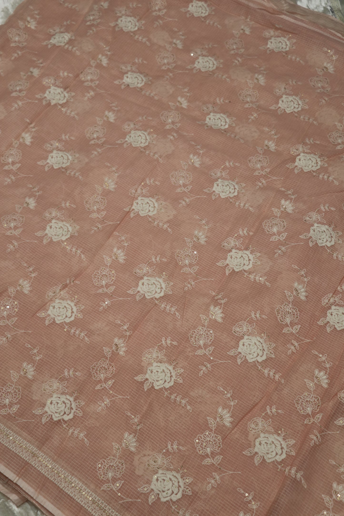 Cotton Kota Embroidered Floral Bunches With Sequins