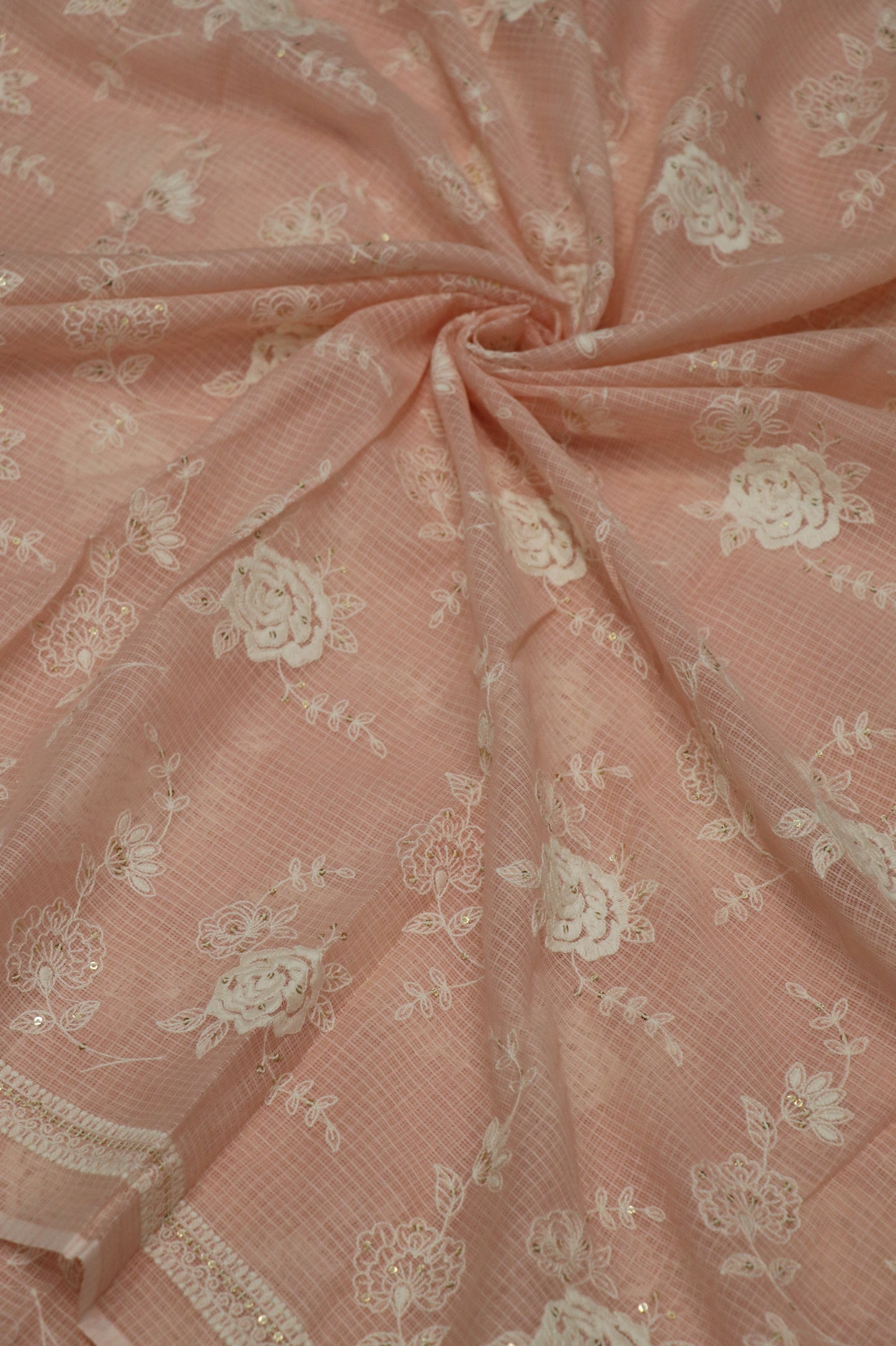 Cotton Kota Embroidered Floral Bunches With Sequins