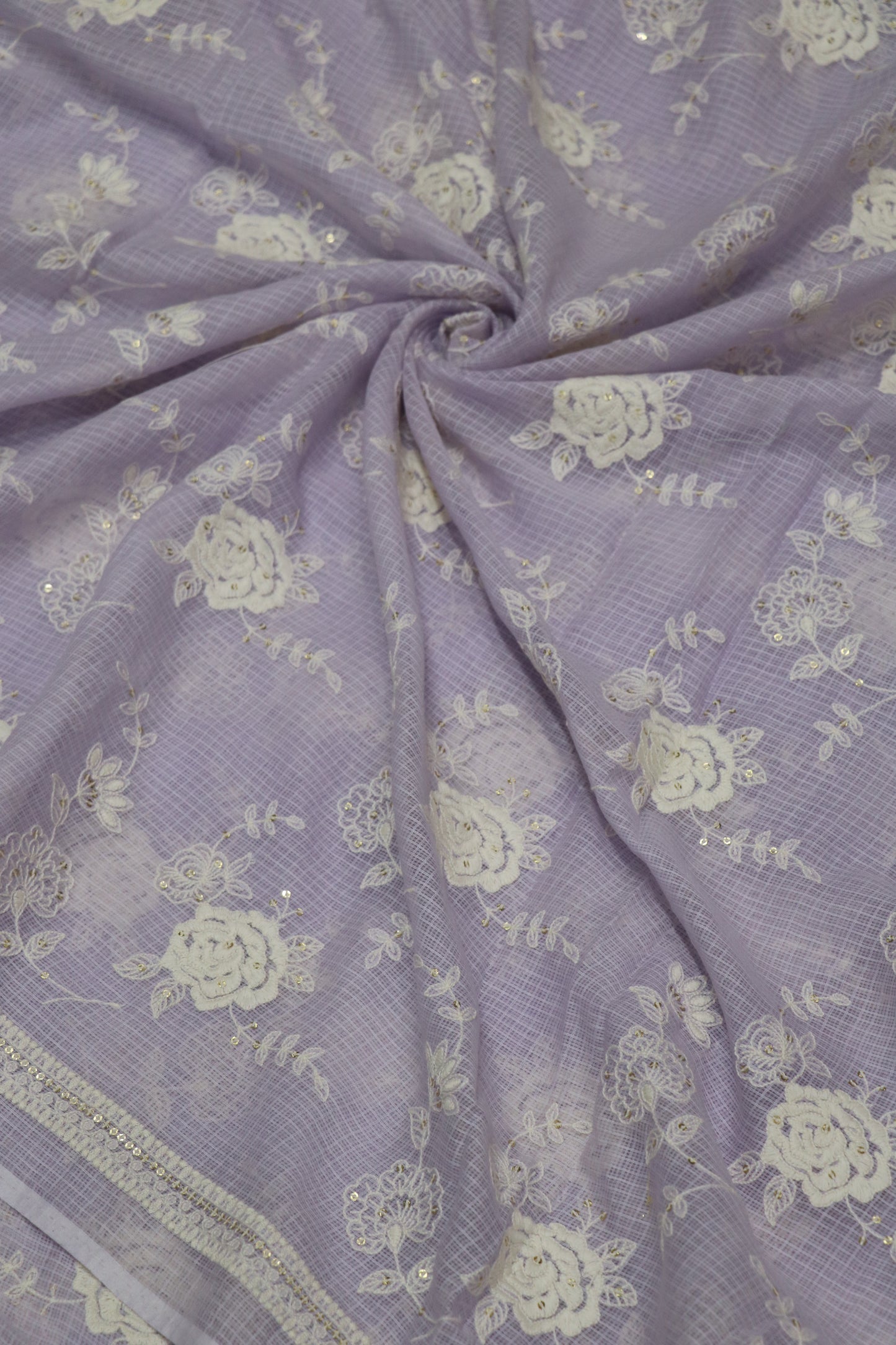 Cotton Kota Embroidered Floral Bunches With Sequins