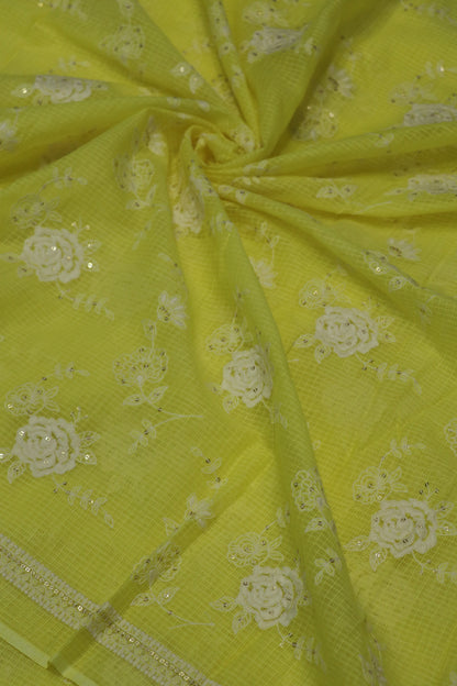 Cotton Kota Embroidered Floral Bunches With Sequins