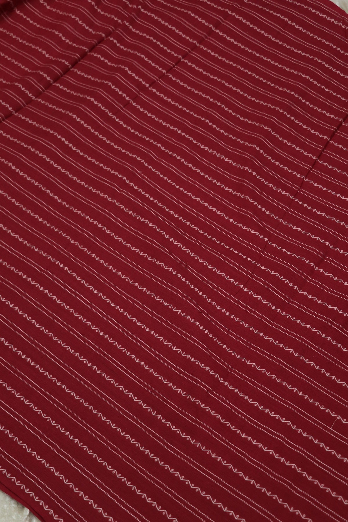 Claret Red Madras Handloom Cotton Horizontal Weaved Fabric