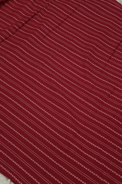 Claret Red Madras Handloom Cotton Horizontal Weaved Fabric