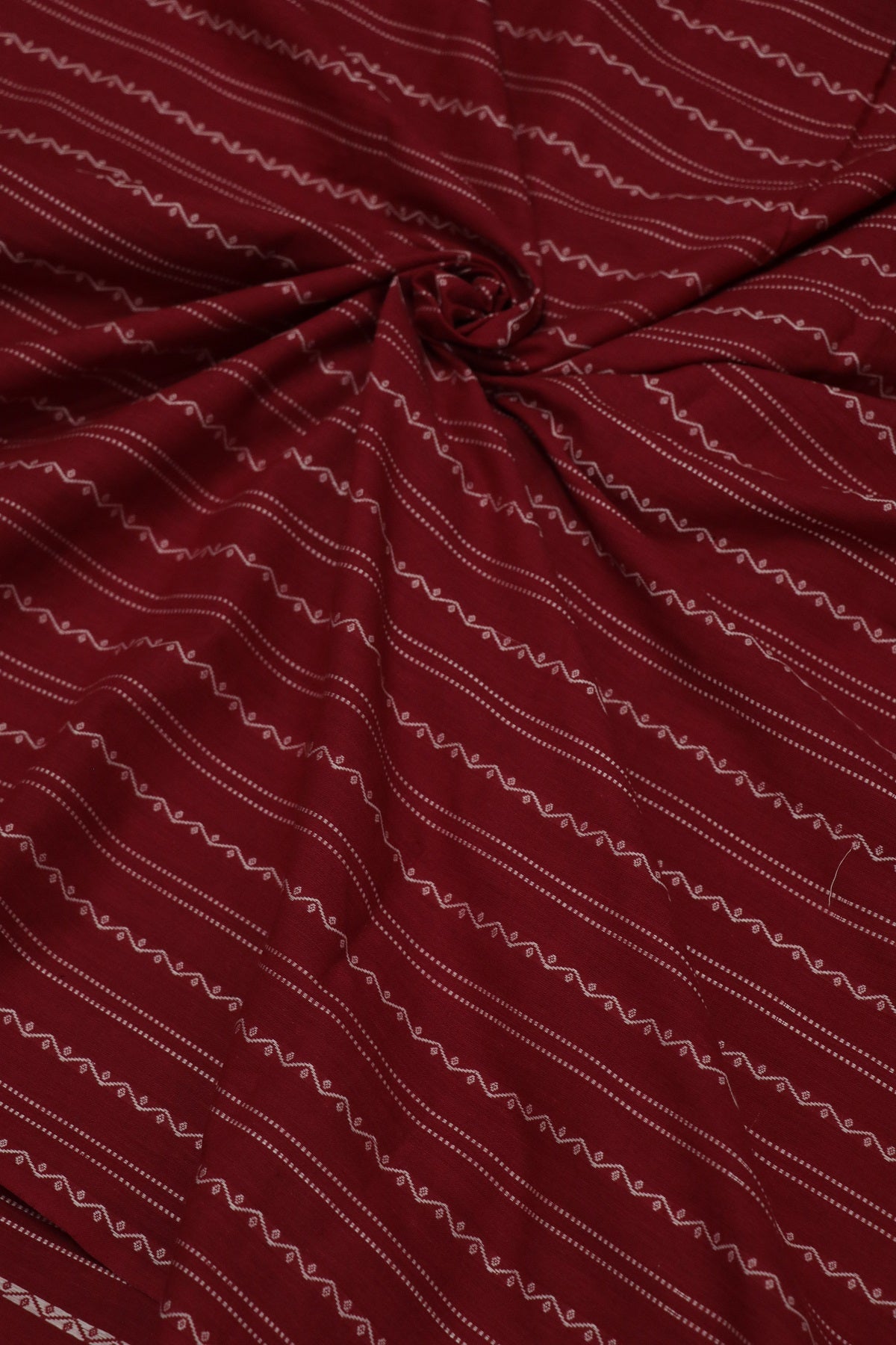 Claret Red Madras Handloom Cotton Horizontal Weaved Fabric