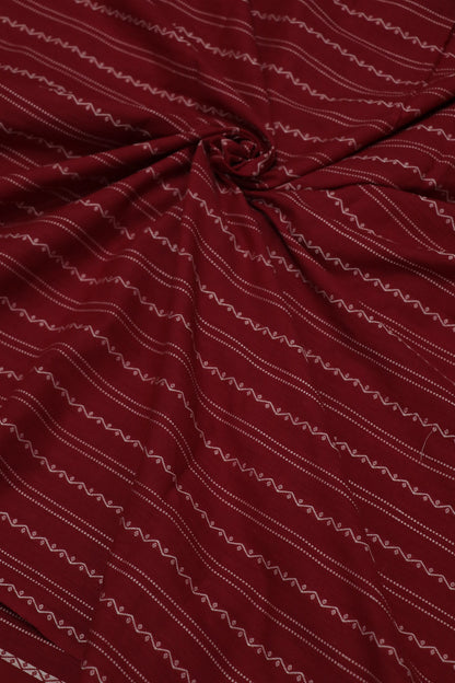 Claret Red Madras Handloom Cotton Horizontal Weaved Fabric