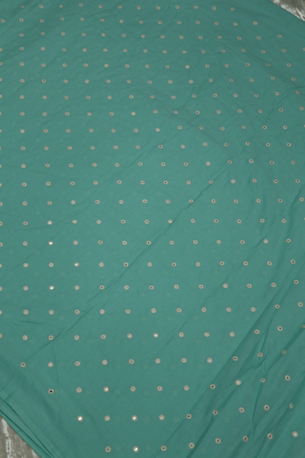 Round Mirror Embroidered  Mul Cotton Fabric