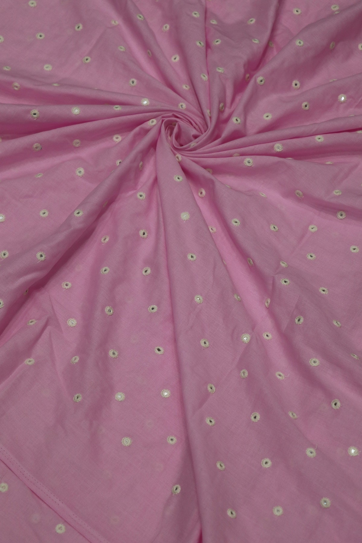 Round Mirror Embroidered  Mul Cotton Fabric