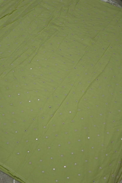 Round Mirror Embroidered  Mul Cotton Fabric