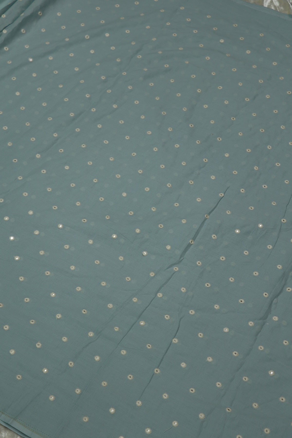 Round Mirror Embroidered  Mul Cotton Fabric