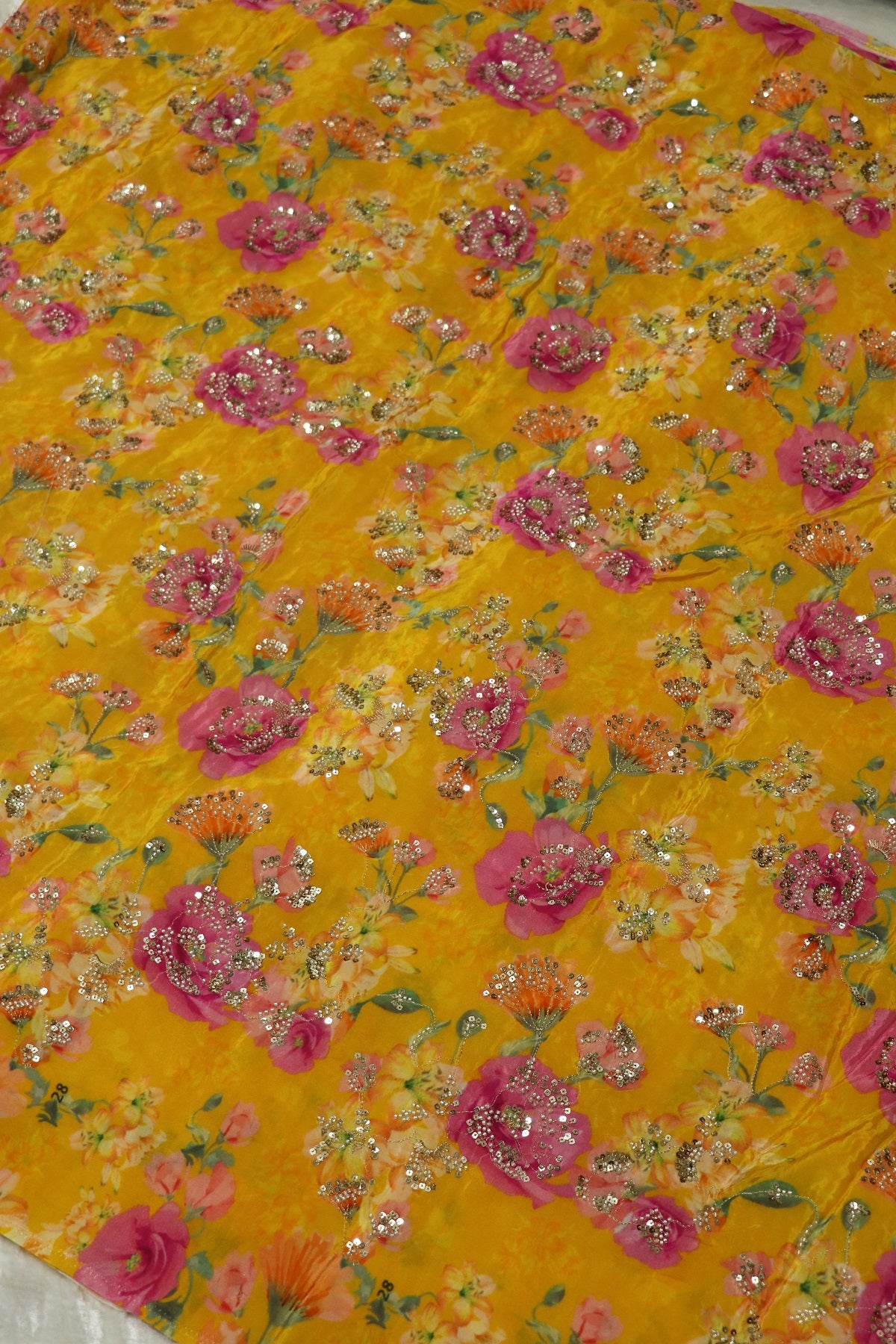 Pure Natural Crepe Floral Bunches Cut Beadwork Fabric