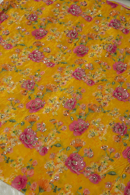 Pure Natural Crepe Floral Bunches Cut Beadwork Fabric