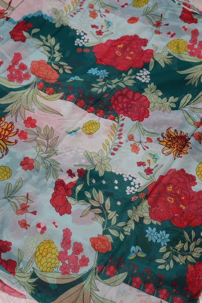 Pale Mint Green & Rama Green Floral Printed Georgette Fabric